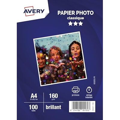 Avery Papier A4 160g/m² Brillant 100 Feuilles Papier Photo A4 Brillant- Jet d'Encre, Séchage Instantané, FSC Certifié, Couleurs Éclatantes, Résistant, Finition Professionnelle Avery Papier A4 160g/m² Brillant 100 Feuilles Papier Photo A4 Brillant- Jet d'Encre, Séchage Instantané, FSC Certifié, Couleurs Éclatantes, Résistant, Finition Professionnelle