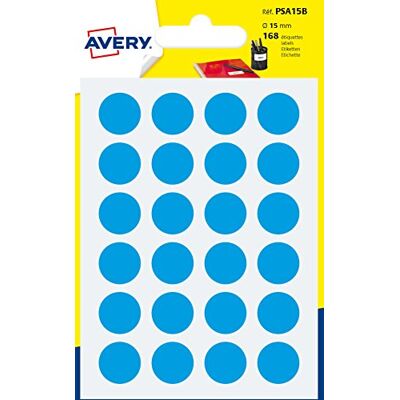 Avery Sachet de 168 pastilles bleu autocollantes, Diamètre 15 mm Avery Sachet de 168 pastilles bleu autocollantes, Diamètre 15 mm