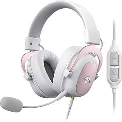 Redragon Casque de jeu H510 Zeus avec câble, son surround 7.1, housse en tissu respirant, pilote de 53 mm, microphone amovible, casque immersion pour PC/PS4/Xbox One/NS, rose et blanc Redragon Casque de jeu H510 Zeus avec câble, son surround 7.1, housse en tissu respirant, pilote de 53 mm, microphone amovible, casque immersion pour PC/PS4/Xbox One/NS, rose et blanc