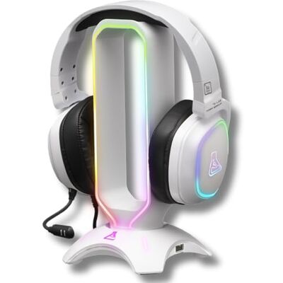 THE G-LAB K-Stand Radon Support Casque Gamer RGB Hub USB Blanc Rétroéclairage RGB, Hub USB 2x2.0, Base Antidérapante, Universel, Blanc, Compatible PC/PS5/Xbox/Switch THE G-LAB K-Stand Radon Support Casque Gamer RGB Hub USB Blanc Rétroéclairage RGB, Hub USB 2x2.0, Base Antidérapante, Universel, Blanc, Compatible PC/PS5/Xbox/Switch