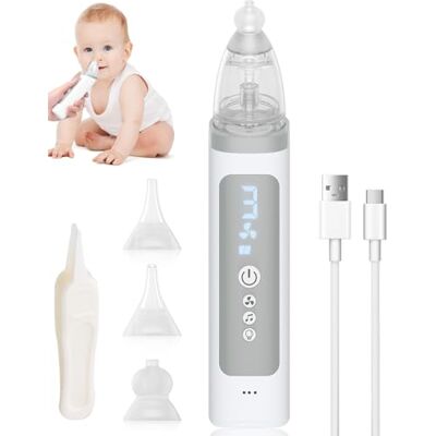 RWSRW Aspirateur nasal électrique pour nouveau-né 3 niveaux d'aspiration Aspirateur nasal pour enfants Avec 3 embouts réutilisables en silicone Musique et lumière pour petits bébés à partir de 0 m RWSRW Aspirateur nasal électrique pour nouveau-né 3 niveaux d'aspiration Aspirateur nasal pour enfants Avec 3 embouts réutilisables en silicone Musique et lumière pour petits bébés à partir de 0 m
