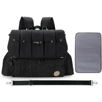 SONARIN Sac à langer élégant et imperméable pour bébé, sac à langer multifonctionnel de grande capacité, sac à langer de voyage, sac de maternité avec matelas à langer et bandoulière unique, Noir SONARIN Sac à langer élégant et imperméable pour bébé, sac à langer multifonctionnel de grande capacité, sac à langer de voyage, sac de maternité avec matelas à langer et bandoulière unique, Noir