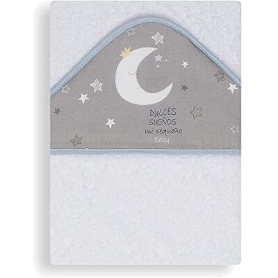 Interbaby 01191-11 Couche de bain Luna universelle imprimée blanche et bleue, unisexe Interbaby 01191-11 Couche de bain Luna universelle imprimée blanche et bleue, unisexe