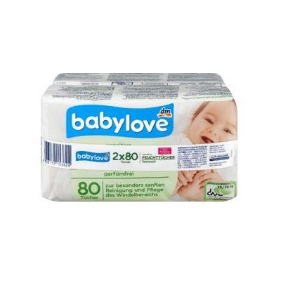 Babylove Lot de 2 paquets de 80 lingettes humides sensibles Certifiées Öko-Tex Babylove Lot de 2 paquets de 80 lingettes humides sensibles Certifiées Öko-Tex