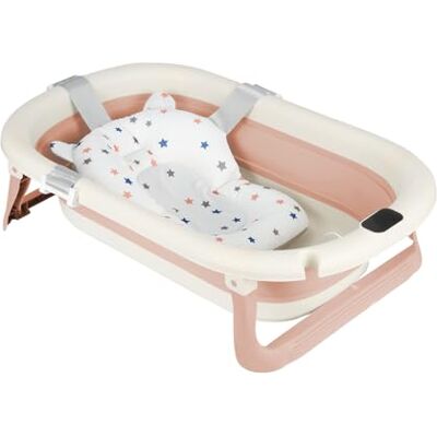 homewell Baignoire Bebe Pliable avec Coussin Support et Thermomètre, 0-24 Mois, Douche de Voyage Portable, Baignoire Enfant Convient aux Nouveau, 43 * 71 * 18.5cm (Rose) homewell Baignoire Bebe Pliable avec Coussin Support et Thermomètre, 0-24 Mois, Douche de Voyage Portable, Baignoire Enfant Convient aux Nouveau, 43 * 71 * 18.5cm (Rose)