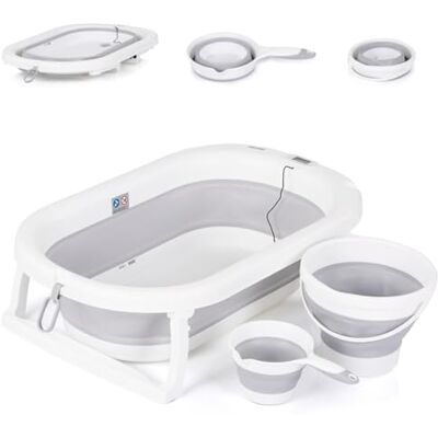 Chipolino Baignoire spa pliable pour bébé, seau, gobelet, thermomètre intégré, gris Chipolino Baignoire spa pliable pour bébé, seau, gobelet, thermomètre intégré, gris