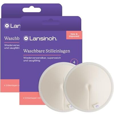 Lansinoh Lot de 8 coussinets d'allaitement réutilisables en bambou bio ultra doux et absorbants lavables en machine avec trousse de toilette Lansinoh Lot de 8 coussinets d'allaitement réutilisables en bambou bio ultra doux et absorbants lavables en machine avec trousse de toilette