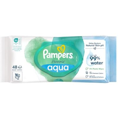 Pampers Harmonie Aqua Lingettes pour bébé sans plastique Pampers Harmonie Aqua Lingettes pour bébé sans plastique