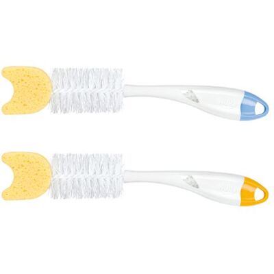 NUK 10256278 Lot de 2 goupillons 2 en 1 avec éponge, couleur au choix, 2 brosses à bouteilles NUK 10256278 Lot de 2 goupillons 2 en 1 avec éponge, couleur au choix, 2 brosses à bouteilles