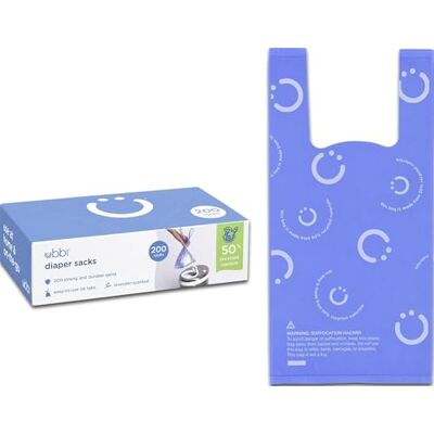 Ubbi Disposable Diaper Sacks, Lavender Scented, Easy-To-Tie Tabs, Diaper Disposal or Pet Waste Bags, 200 Count Ubbi Disposable Diaper Sacks, Lavender Scented, Easy-To-Tie Tabs, Diaper Disposal or Pet Waste Bags, 200 Count