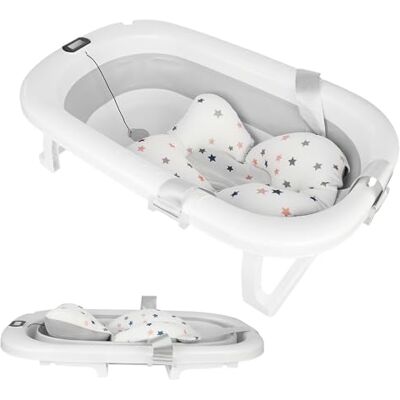 OHMG Baignoire pour bébé pliable avec coussin de bain antidérapant, taille XXL, thermomètre pour contrôler la température de l'eau, de la naissance à 2 ans, avec coussin de soutien, tapis de siège OHMG Baignoire pour bébé pliable avec coussin de bain antidérapant, taille XXL, thermomètre pour contrôler la température de l'eau, de la naissance à 2 ans, avec coussin de soutien, tapis de siège