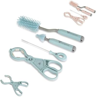 Cangaroo Lot de 4 brosses de nettoyage pour biberon avec 2 brosses, brosse à paille, bleu Cangaroo Lot de 4 brosses de nettoyage pour biberon avec 2 brosses, brosse à paille, bleu
