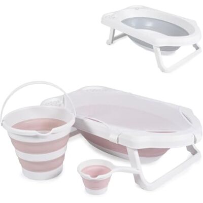 Cangaroo Hawaii Ensemble de baignoire 4 pièces pliable avec évacuation d'eau et compartiments de rangement en filet rose Cangaroo Hawaii Ensemble de baignoire 4 pièces pliable avec évacuation d'eau et compartiments de rangement en filet rose