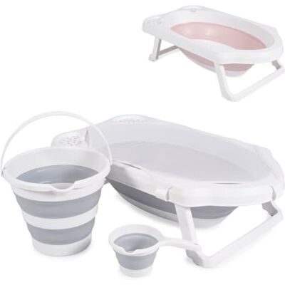 Cangaroo Hawaii Ensemble de baignoire 4 pièces pliable avec évacuation d'eau et compartiments de rangement en filet gris Cangaroo Hawaii Ensemble de baignoire 4 pièces pliable avec évacuation d'eau et compartiments de rangement en filet gris