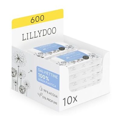 LILLYDOO Lingettes humides pour bébé avec 99% d'eau, 10 paquets de 60 (600 lingettes), lingettes 100% biodégradables sans parfum et aussi douces que le coton et l'eau (FSC Mix) LILLYDOO Lingettes humides pour bébé avec 99% d'eau, 10 paquets de 60 (600 lingettes), lingettes 100% biodégradables sans parfum et aussi douces que le coton et l'eau (FSC Mix)