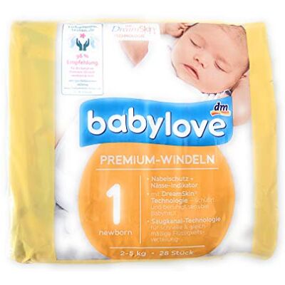 Babylove Lot de 28 couches Premium extra douces Taille 1 Babylove Lot de 28 couches Premium extra douces Taille 1