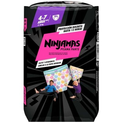 DODOT Couche-culotte Ninjamas, taille 4-7 ans (17-30 kg), 60 couches type culotte, couche de nuit avec cœurs, protection contre les fuites toute la nuit DODOT Couche-culotte Ninjamas, taille 4-7 ans (17-30 kg), 60 couches type culotte, couche de nuit avec cœurs, protection contre les fuites toute la nuit