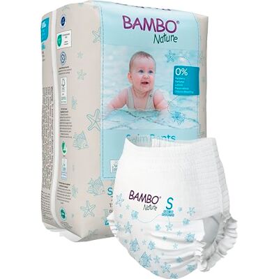 Bambo Nature Secure-Fit Lot de 120 couches de bain jetables pour bébé, taille S (7-12 kg), confort anti-fuite lors des jeux d'eau Bambo Nature Secure-Fit Lot de 120 couches de bain jetables pour bébé, taille S (7-12 kg), confort anti-fuite lors des jeux d'eau