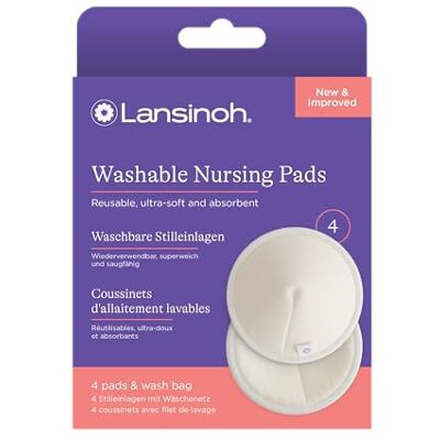 Lansinoh Lot de 4 coussinets d'allaitement lavables avec filet à linge Ultra absorbants Intérieur super doux en bambou bio Réutilisables et respectueux de l'environnement Lansinoh Lot de 4 coussinets d'allaitement lavables avec filet à linge Ultra absorbants Intérieur super doux en bambou bio Réutilisables et respectueux de l'environnement