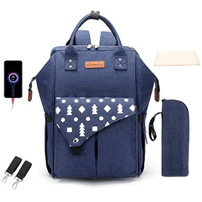 SONARIN Sac à Dos à Langer pour Bébé,avec Matelas à Langer,Sac biberon Isotherme,2 Sangles De Poussette,Sac à Dos à langer avec port de chargement USB,Imperméable,Grande Capacité,Élégant(Bleu) SONARIN Sac à Dos à Langer pour Bébé,avec Matelas à Langer,Sac biberon Isotherme,2 Sangles De Poussette,Sac à Dos à langer avec port de chargement USB,Imperméable,Grande Capacité,Élégant(Bleu)