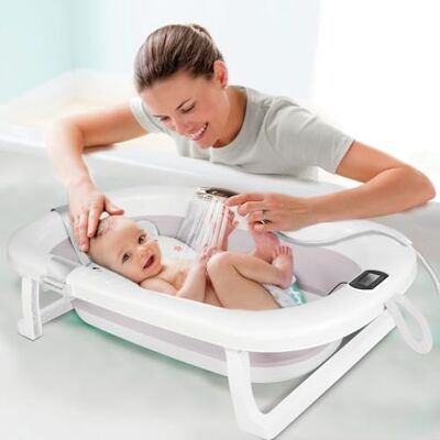 HUOLE Grand Baignoire Pliable Bébé avec Thermomètre à eau, Coussin, Rince Tete Bebe, Baignoire Bebe, baignoire bebe pliable pour les bébés de 0 à 6 ans-80 * 50 * 23-gris HUOLE Grand Baignoire Pliable Bébé avec Thermomètre à eau, Coussin, Rince Tete Bebe, Baignoire Bebe, baignoire bebe pliable pour les bébés de 0 à 6 ans-80 * 50 * 23-gris