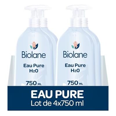 Biolane Lot de 4 Flacons Eau Pure H2O Nettoyant pour le visage, corps et siège du bébé Sans rinçage 4 flacons-pompe de 750ml Fabriqué en France Biolane Lot de 4 Flacons Eau Pure H2O Nettoyant pour le visage, corps et siège du bébé Sans rinçage 4 flacons-pompe de 750ml Fabriqué en France