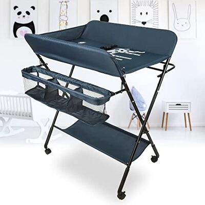 homewell Table à Langer Pliante avec Panier de Rangement, Matelas à Langer Réglable en Hauteur, Ceinture de Sécurité et 4 Roues avec Frein, pour Nouveau-né et Nourrisson, 80 * 66*(92/95/98) cm homewell Table à Langer Pliante avec Panier de Rangement, Matelas à Langer Réglable en Hauteur, Ceinture de Sécurité et 4 Roues avec Frein, pour Nouveau-né et Nourrisson, 80 * 66*(92/95/98) cm