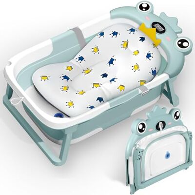 ZHHGOO Baignoire Pliable Bébé, Baignoire Bebe avec Thermomètre et Coussin de Bain, Reducteur Antiderapant Benoire pour Bébé, Baignoire Bebe Portable pour Bébé de 0-3 ans (Verte) ZHHGOO Baignoire Pliable Bébé, Baignoire Bebe avec Thermomètre et Coussin de Bain, Reducteur Antiderapant Benoire pour Bébé, Baignoire Bebe Portable pour Bébé de 0-3 ans (Verte)