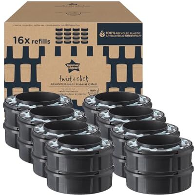 Tommee Tippee Twist and Click Advanced Nappy Bin Lot de 16 recharges pour poubelle à couches Tommee Tippee Twist and Click Advanced Nappy Bin Lot de 16 recharges pour poubelle à couches