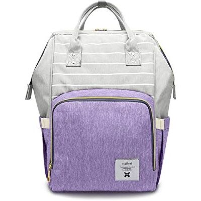 SONARIN Rayure Multifonction Sac à Dos à Langer Bébé étanche,Sac à Couches, Organisateur de Sac à Dos de Voyage Avec Des Sacs Isolés par Bouteille,Grande Capacité, Élégant,Idéal Cadeau(Violet Clair) SONARIN Rayure Multifonction Sac à Dos à Langer Bébé étanche,Sac à Couches, Organisateur de Sac à Dos de Voyage Avec Des Sacs Isolés par Bouteille,Grande Capacité, Élégant,Idéal Cadeau(Violet Clair)