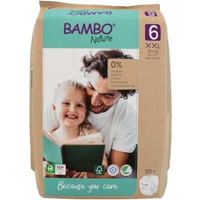 Bambo Nature Lot de 20 couches écologiques de qualité supérieure, taille 6 (16 kg + kg), XXL, couches écologiques durables, protection améliorée contre les fuites, couches sûres et confortables pour Bambo Nature Lot de 20 couches écologiques de qualité supérieure, taille 6 (16 kg + kg), XXL, couches écologiques durables, protection améliorée contre les fuites, couches sûres et confortables pour