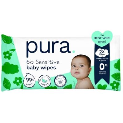 Pura Lingettes pour bébé, 70 lingettes (1 paquet), 100% lingettes humides sans plastique, 99% eau, peau sensible, biodégradables Pura Lingettes pour bébé, 70 lingettes (1 paquet), 100% lingettes humides sans plastique, 99% eau, peau sensible, biodégradables