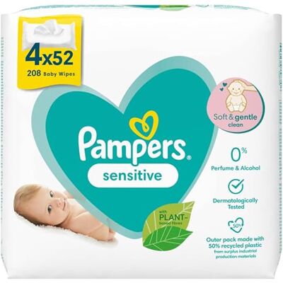 Pampers Lingettes Sensitive de 4 Paquets 208 Lingettes Pampers Lingettes Sensitive de 4 Paquets 208 Lingettes