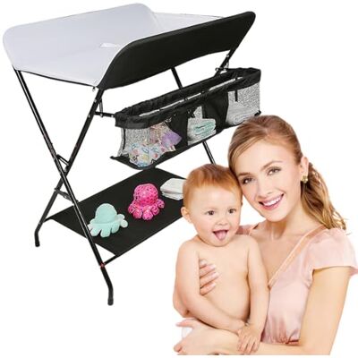 homewell Table à Langer Pliante avec Roulettes, Pliable, Table a Langer Portable avec étagères de Rangement, pour Nouveau-nés, 0-12 Mois (Noir + Blanc) homewell Table à Langer Pliante avec Roulettes, Pliable, Table a Langer Portable avec étagères de Rangement, pour Nouveau-nés, 0-12 Mois (Noir + Blanc)