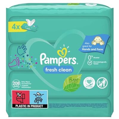 Pampers Fresh Clean Lingettes Bébé 4 Paquets 208 Lingettes Pampers Fresh Clean Lingettes Bébé 4 Paquets 208 Lingettes