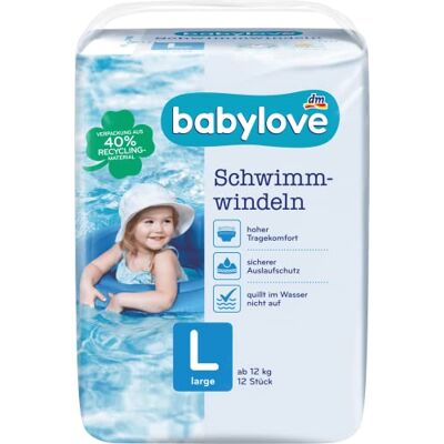 Babylove Lot de 10 couches de natation Taille L à partir de 12 kg Babylove Lot de 10 couches de natation Taille L à partir de 12 kg