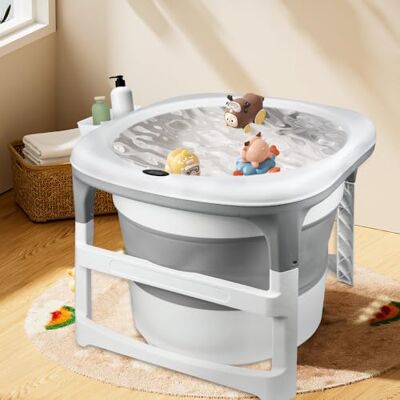 LANTUS Baignoire Bébé Pliable Ultra Compacte Pieds Antidérapants Bouchon de Vidange et Témoin de Température Pour Nouveau-nés * 77 x 75 x 67 cm (gris) LANTUS Baignoire Bébé Pliable Ultra Compacte Pieds Antidérapants Bouchon de Vidange et Témoin de Température Pour Nouveau-nés * 77 x 75 x 67 cm (gris)