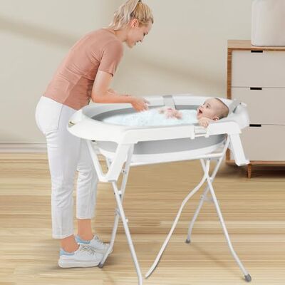 Supfine Baignoire Pliable Bébé avec Support en Acier, Coussin de bain Ergonomique et Tuyau de Vidange Baignoire Pliable sur Pied 0-2 Ans (Gris avec Support, 66x61x82cm) Supfine Baignoire Pliable Bébé avec Support en Acier, Coussin de bain Ergonomique et Tuyau de Vidange Baignoire Pliable sur Pied 0-2 Ans (Gris avec Support, 66x61x82cm)