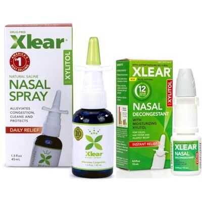 Xlear Natural Xylitol Nasal Spray, Regular and Travel Size 12-Hour Nasal Decongestant Bundle, 1.5 fl oz & 0.5 fl oz (Pack of 2) Xlear Natural Xylitol Nasal Spray, Regular and Travel Size 12-Hour Nasal Decongestant Bundle, 1.5 fl oz & 0.5 fl oz (Pack of 2)