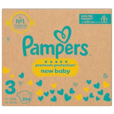 Pampers Premium Protection New Baby Taille 3 204 couches, 6 kg à 10 kg, paquet mensuel + lingettes Harmonie Aqua Baby Wipes 1 paquet de 10 lingettes Pampers Premium Protection New Baby Taille 3 204 couches, 6 kg à 10 kg, paquet mensuel + lingettes Harmonie Aqua Baby Wipes 1 paquet de 10 lingettes