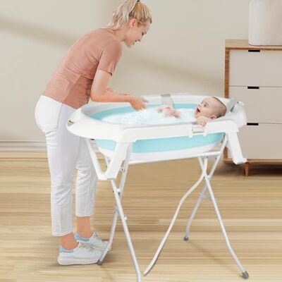 Supfine Baignoire Pliable Bébé avec Support en Acier, Coussin de bain Ergonomique et Tuyau de Vidange Baignoire Pliable sur Pied 0-2 Ans (Vert avec Support, 66x61x82cm) Supfine Baignoire Pliable Bébé avec Support en Acier, Coussin de bain Ergonomique et Tuyau de Vidange Baignoire Pliable sur Pied 0-2 Ans (Vert avec Support, 66x61x82cm)