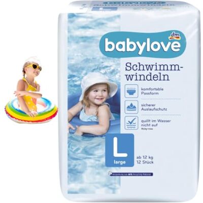 Babylove Lot de 12 couches de bain Taille L à partir de 12 kg Babylove Lot de 12 couches de bain Taille L à partir de 12 kg