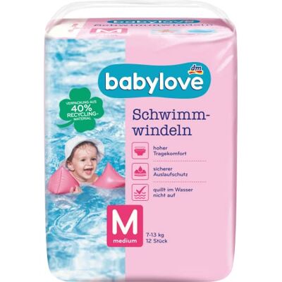Babylove Lot de 12 couches de natation Taille M 7-13 kg Babylove Lot de 12 couches de natation Taille M 7-13 kg