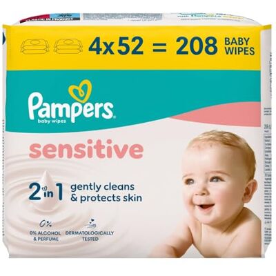 Pampers Lingettes Sensitive de 4 Paquets 208 Lingettes Pampers Lingettes Sensitive de 4 Paquets 208 Lingettes
