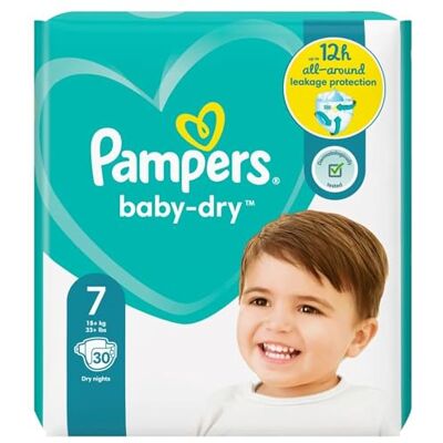 Pampers Couches Baby-Dry Taille 7, 15+ kg Les 30 couches Pampers Couches Baby-Dry Taille 7, 15+ kg Les 30 couches