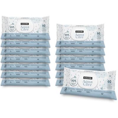 Suavinex , Lingettes Bébé Aqua Care, Lot de 14 x 60 (840 Unités), Lingettes 99% Eau, Fibres Origine Végétale, Avec Aloe Vera, Sans Parfum ni Alcool, Testées Dermatologiquement, Convient Peaux Sensibles Suavinex , Lingettes Bébé Aqua Care, Lot de 14 x 60 (840 Unités), Lingettes 99% Eau, Fibres Origine Végétale, Avec Aloe Vera, Sans Parfum ni Alcool, Testées Dermatologiquement, Convient Peaux Sensibles