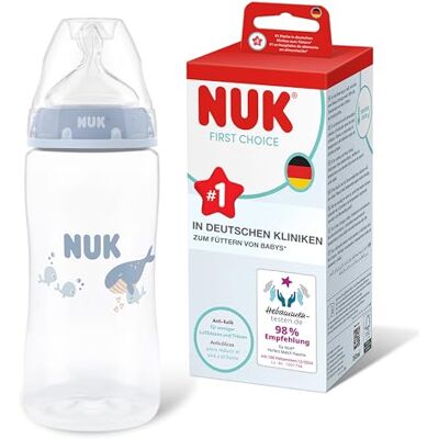 NUK First Choice Biberon pour bébé de 3 mois et plus, 300 ml, anti-colique, en polypropylène, indicateur de contrôle de la température, baleine, 1 pièce NUK First Choice Biberon pour bébé de 3 mois et plus, 300 ml, anti-colique, en polypropylène, indicateur de contrôle de la température, baleine, 1 pièce