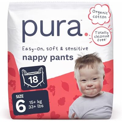 Pura Lot de 18 culottes jetables pour peaux sensibles et inclinées aux allergies, hypoallergéniques, sans parfum, faciles à déchirer, taille 6 (15 kg +) Pura Lot de 18 culottes jetables pour peaux sensibles et inclinées aux allergies, hypoallergéniques, sans parfum, faciles à déchirer, taille 6 (15 kg +)
