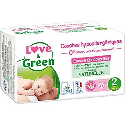Love & Green Couches Hypoallergéniques 44 Couches Taille 2 (3-6 kg) Love & Green Couches Hypoallergéniques 44 Couches Taille 2 (3-6 kg)