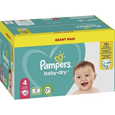 Pampers Baby-Dry taille 4, 92 couches, jusqu'à 12 heures de protection contre les fuites, 9-14 kg Pampers Baby-Dry taille 4, 92 couches, jusqu'à 12 heures de protection contre les fuites, 9-14 kg